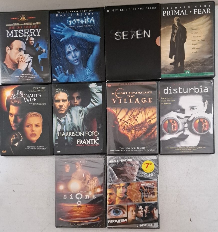Psychological Thriller DVDs Lot Of 10: Misery-American Psycho-Seven… 3.1.39