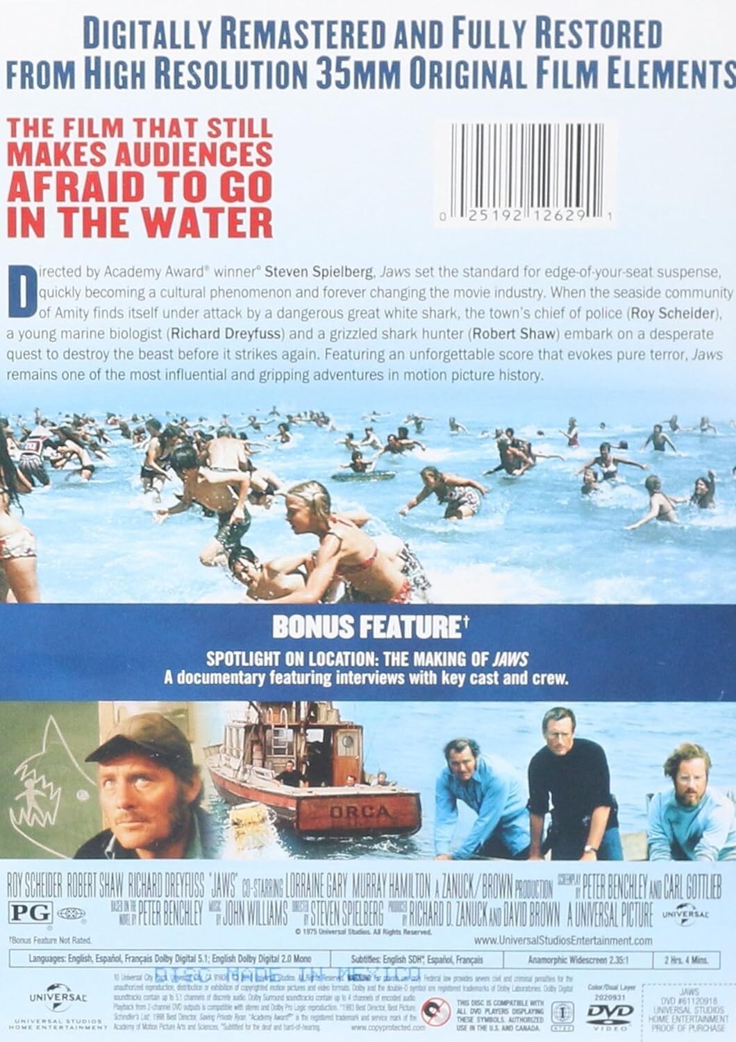 Jaws: Roy Scheider, Robert Shaw, Richard Dreyfuss (DVD 2012 Universal) WS