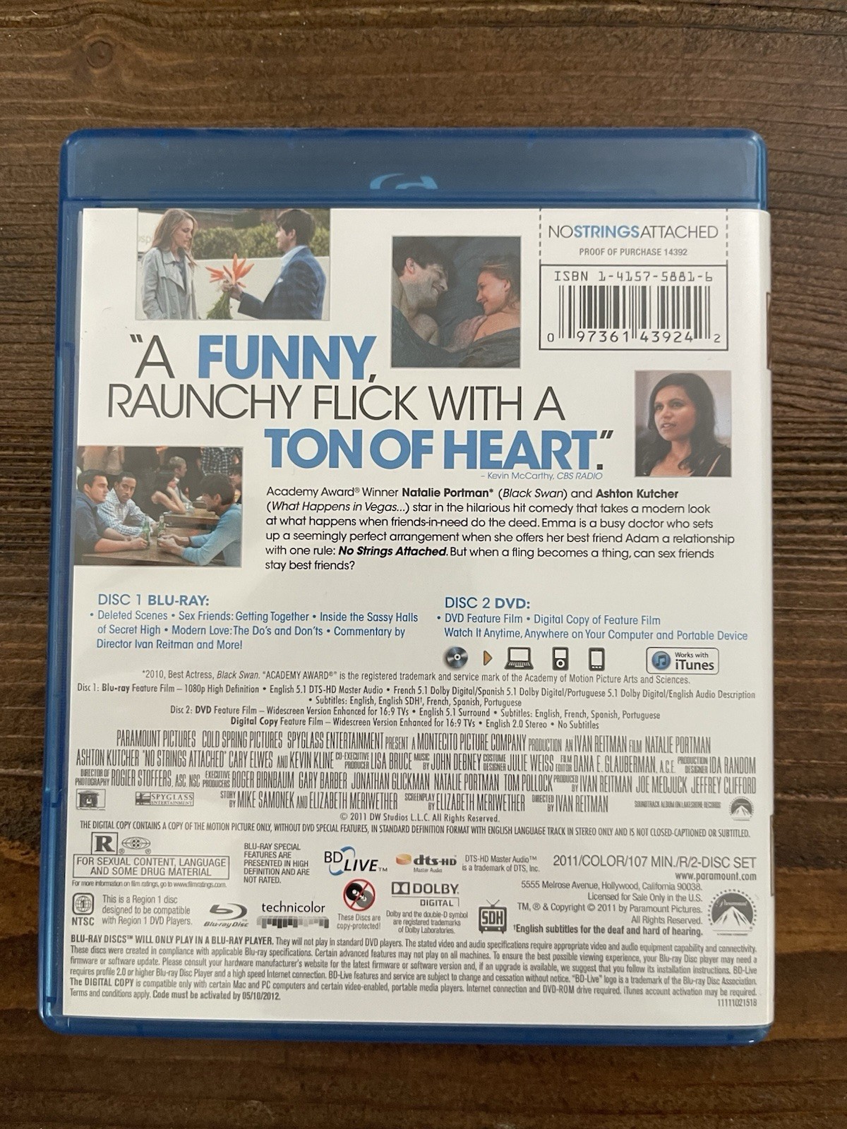 No Strings Attached (Two Disc Blu-ray+DVD Combo, 2011) w/Ashton Kutcher_Preowned