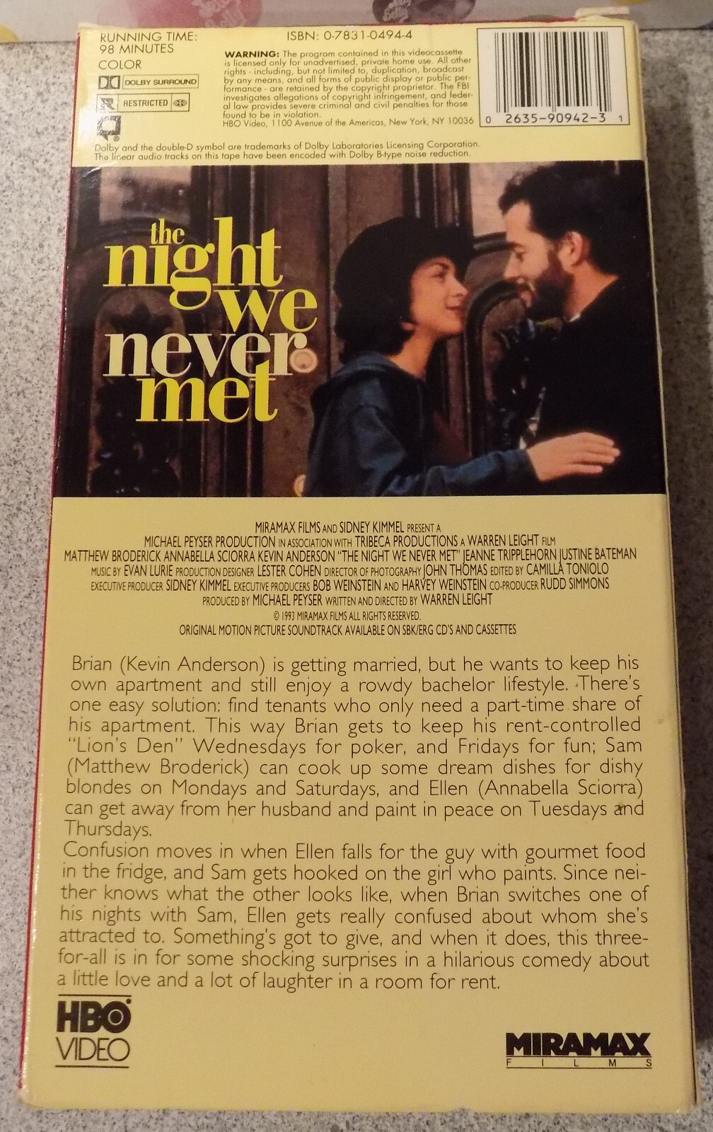 The Night We Never Met – VHS – Matthew Broderick – Annabella Sciorra