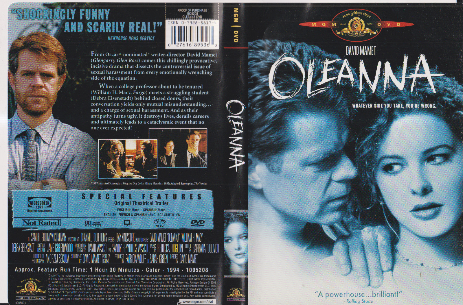 OLEANNA (DVD, 1994) – David Mamet, William H. Macy W/Case Nice!