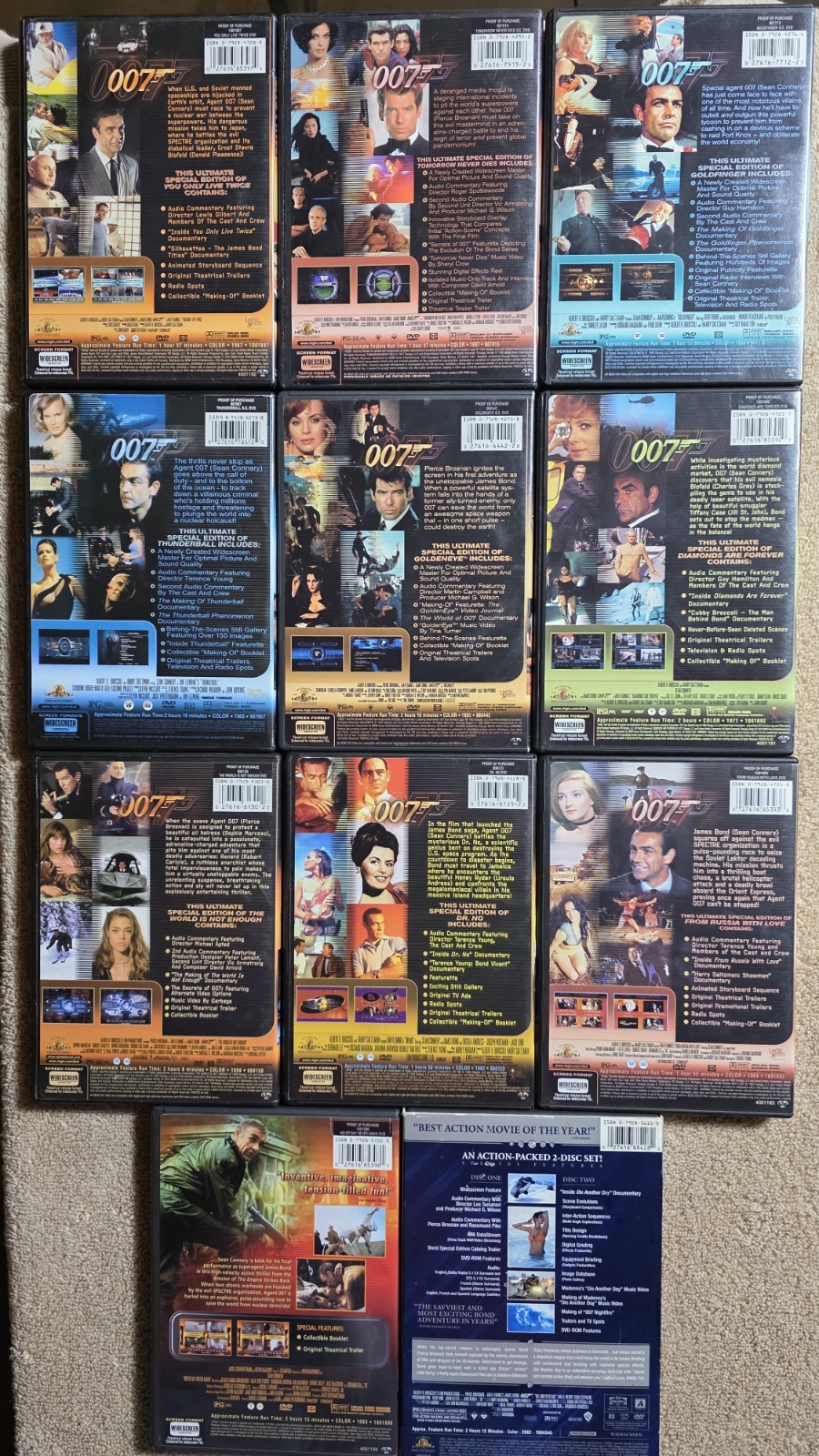 007 Lot Of 11 Movies DVDs. Goldfinger/Dracula. No/Thunderbolt. Goldeeye. VGC & G