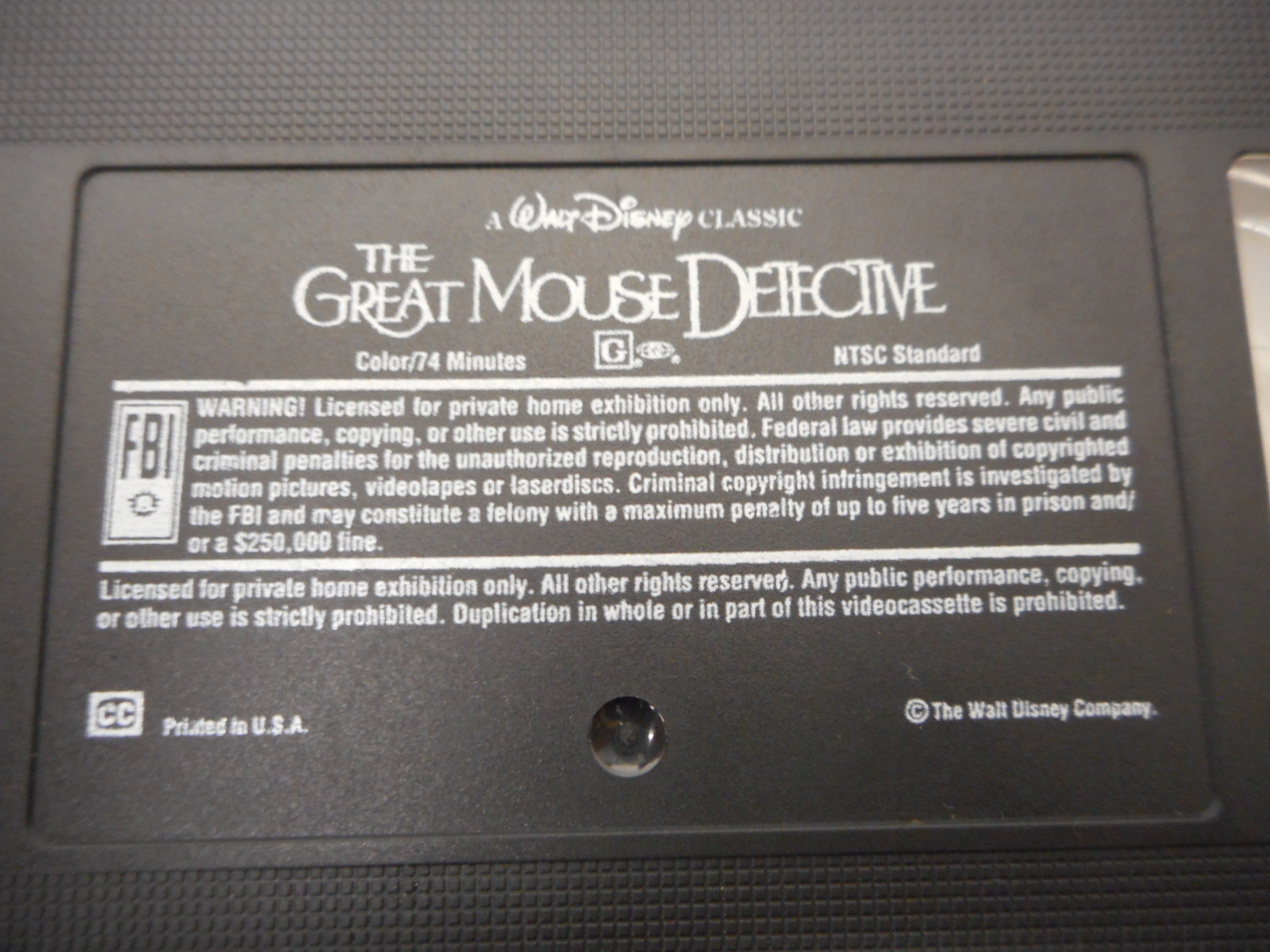 Walt Disney Black Diamond Classic The Great Mouse Detective VHS 74 Minutes