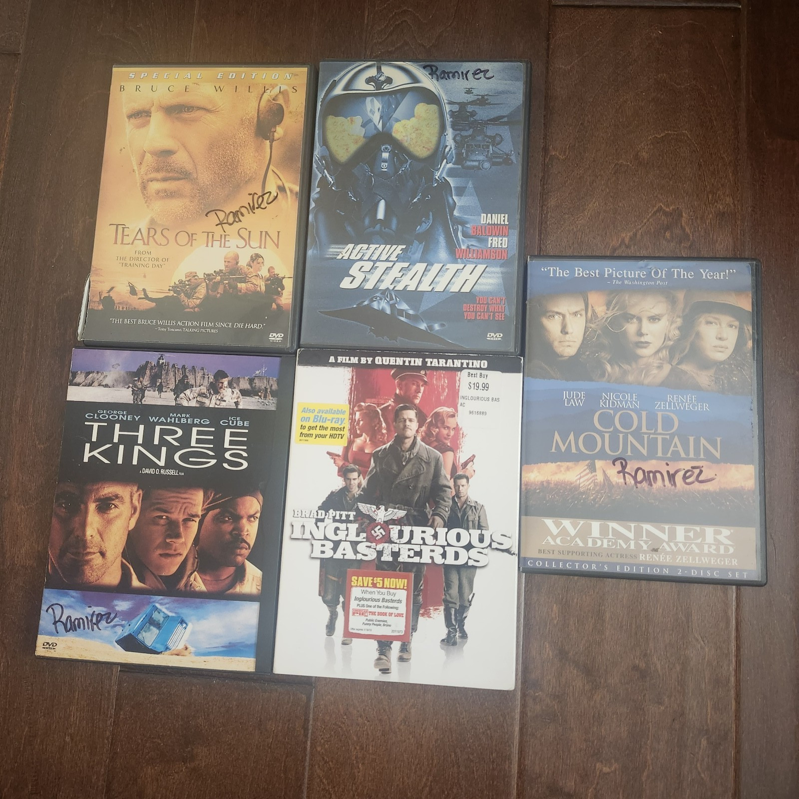 War Military DVD Lot Inglourious Basterds Three Kings Tears of the Sun READ