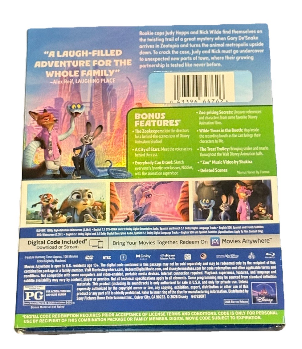 Zootopia 2 (Blu-ray, 2026) NEW family animated fun disney mystery In Hand New