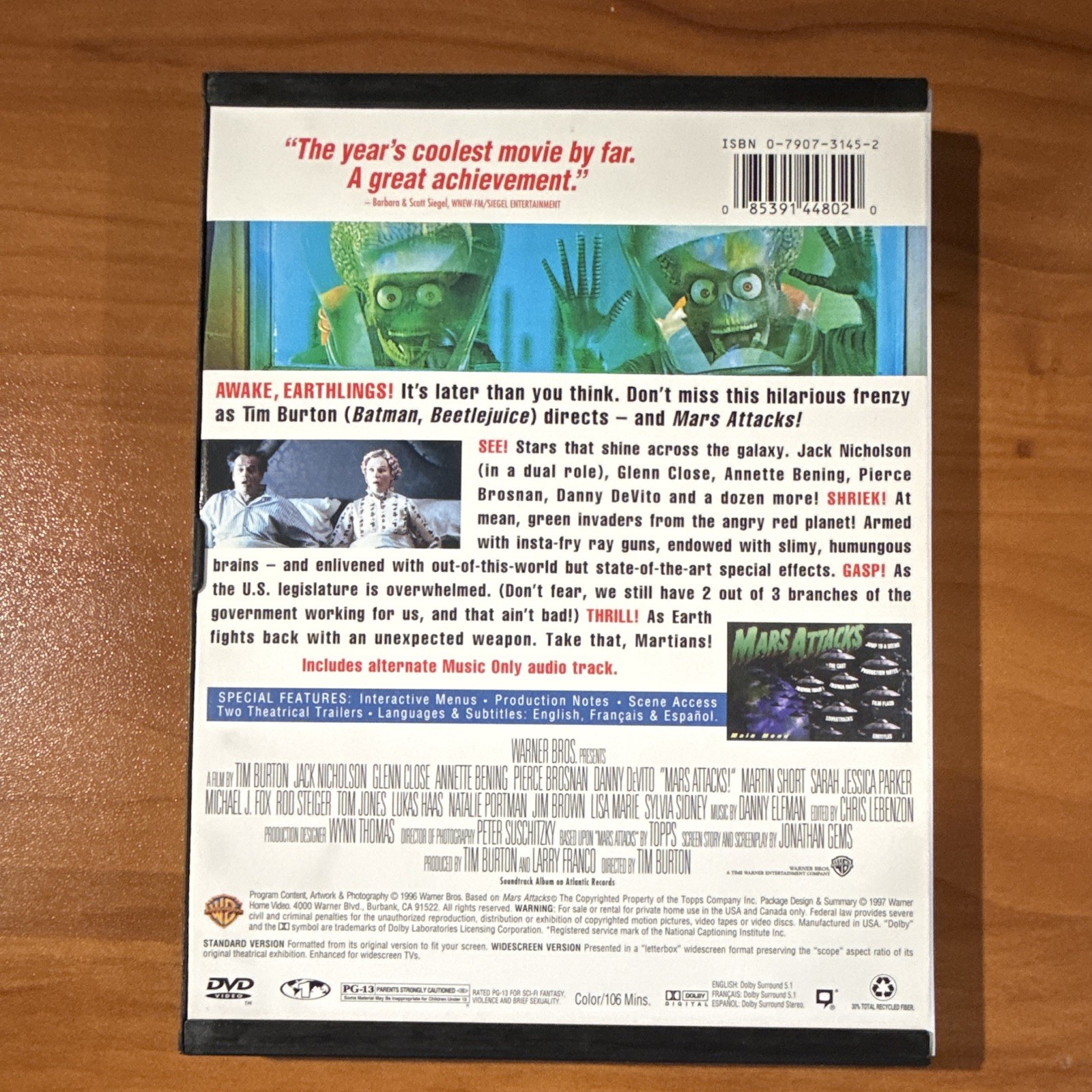 DVD Mars Attacks! (1997) PG-13 106 Min Widescreen Subtitles Eng/Fre/Spa