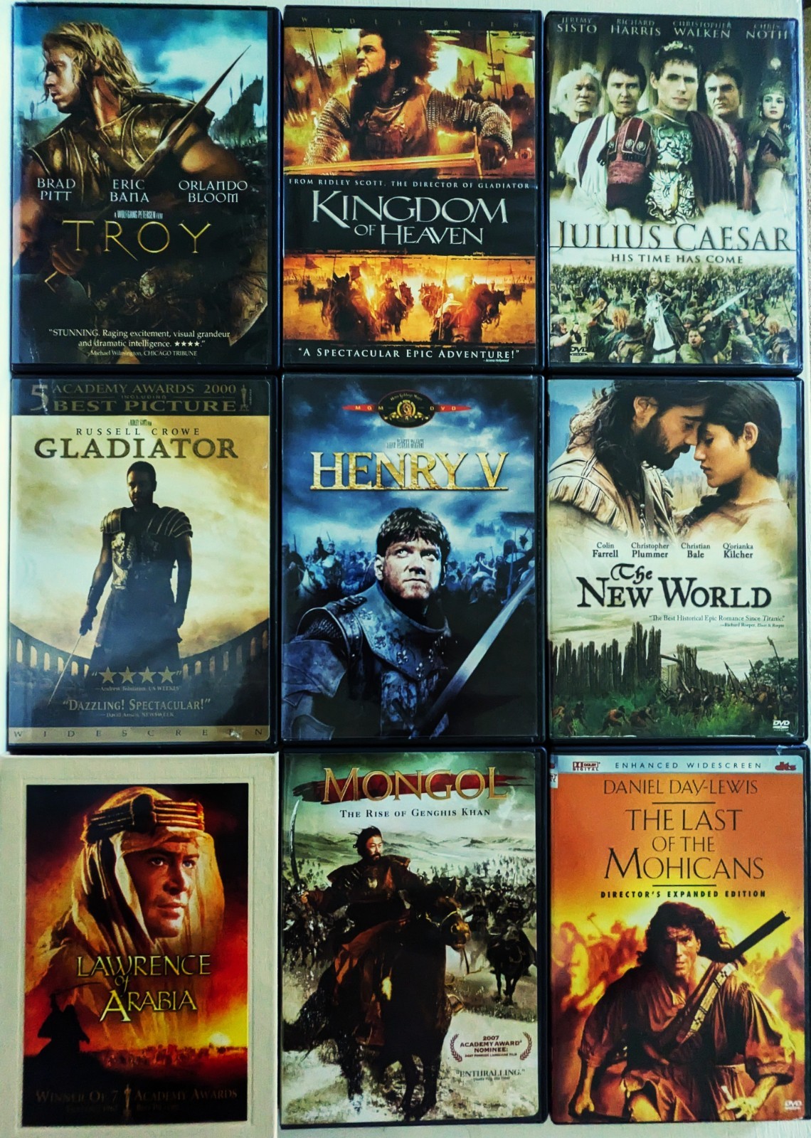 18 Epic Historical Films DVD Collection Gladiator, Troy, Kingdom of Heaven, Noah
