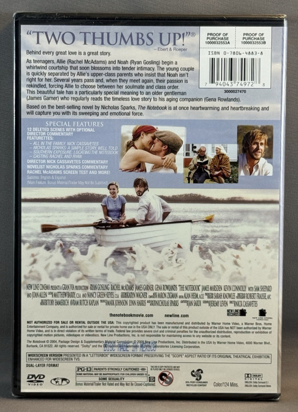 THE NOTEBOOK DVD Ryan Gosling Rachel McAdams Nicholas Sparks Novel NEW SEALED