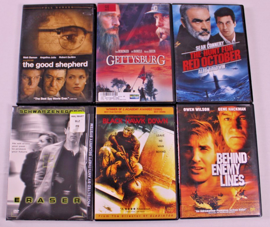 Military War & Spy Thriller DVD Lot – Gettysburg, Black Hawk Down & More 0030
