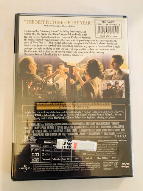 The Pianist DVD 2003 Wladyslaw Szpilman Adrien Brody Roman Polanski New Sealed