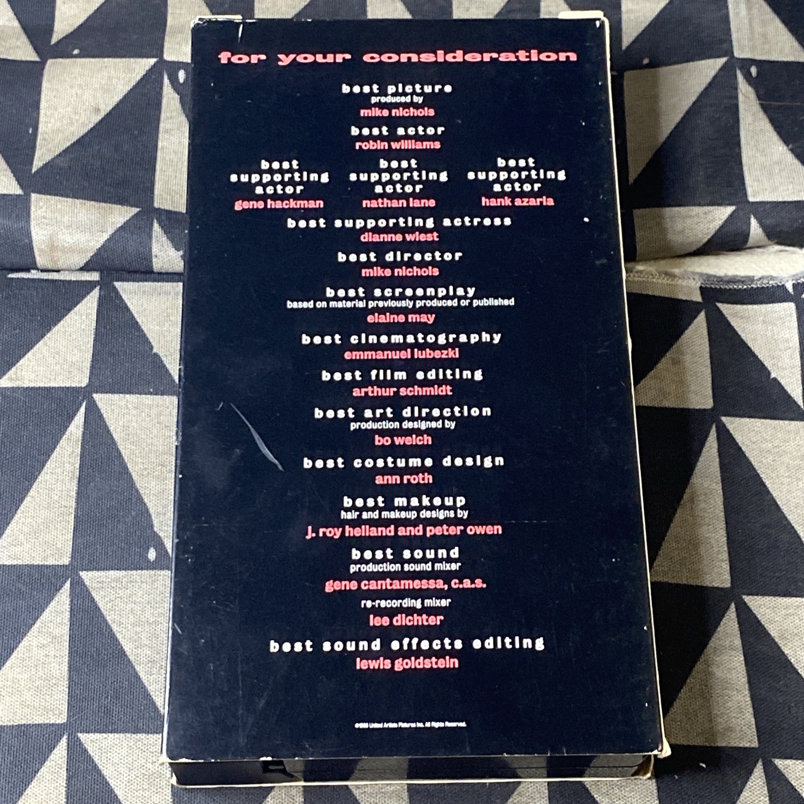 VHS Academy Screener FYC: “The Birdcage” Robin Williams, Gene Hackman
