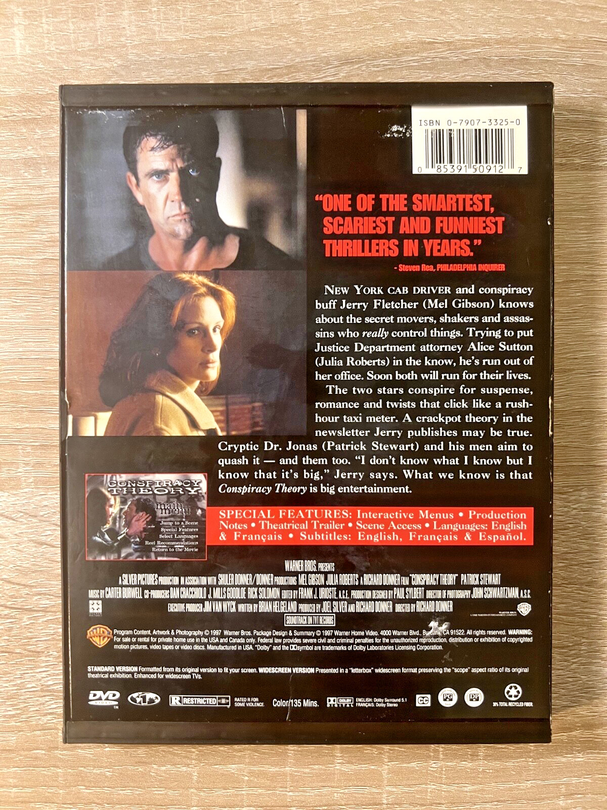 Conspiracy Theory DVD Mel Gibson Julia Roberts 1997 Movie Action Thriller 90’s