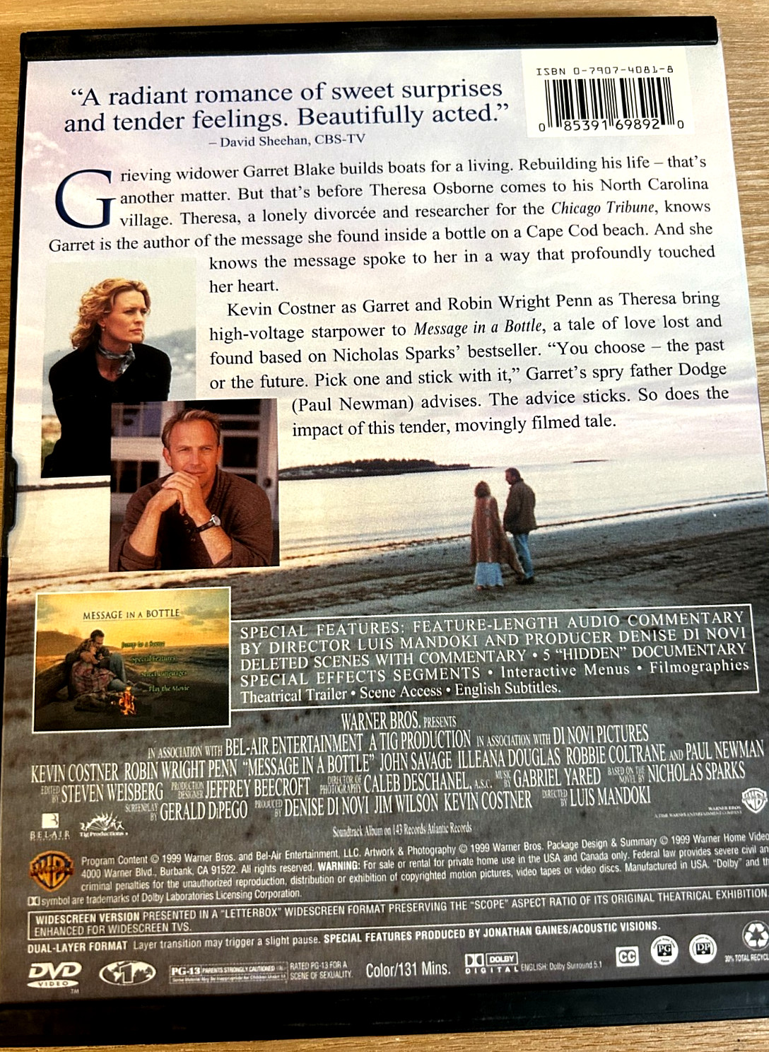 Message in a Bottle DVD Kevin Costner Ships Same Day With Tracking