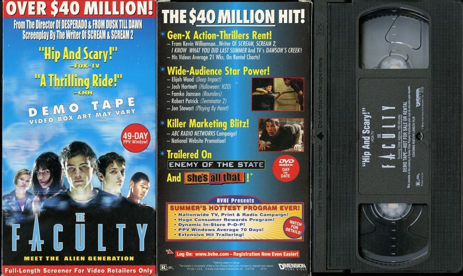 THE FACULTY SCREENER VHS CLEA DUVALL LAURA HARRIS SALMA HAYEK DIMENSION TESTED