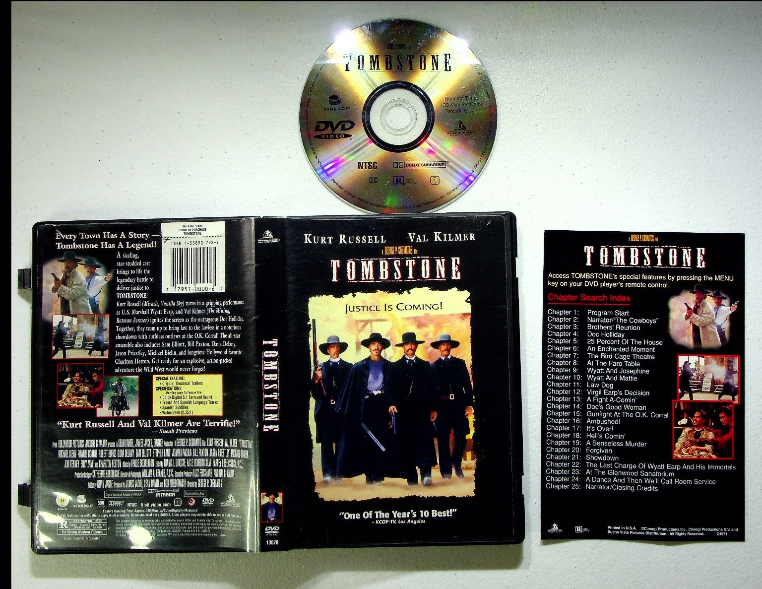 Tombstone DVD 1993 Kurt Russell Val Kilmer George P. Cosmatos Western