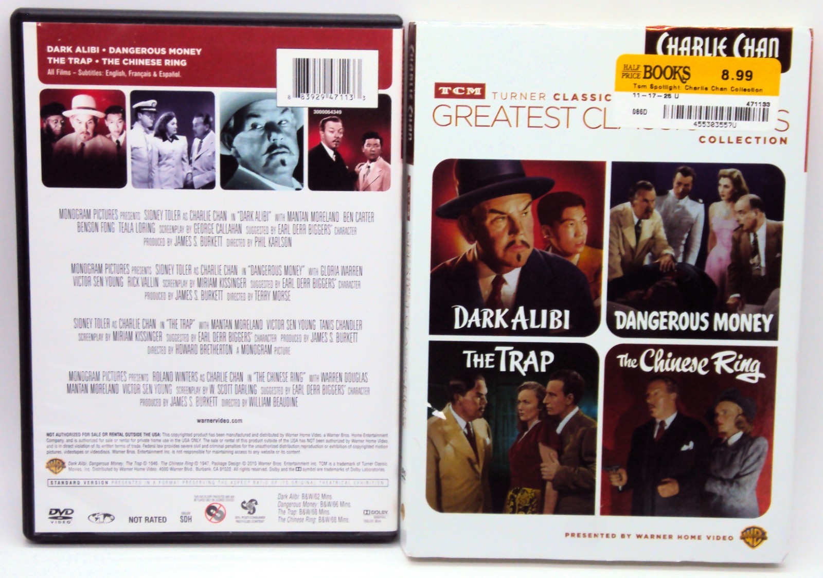 4 Charlie Chan DVDs Dark Alibi THE TRAP Dangerous Money THE CHINESE RING B&W TCM