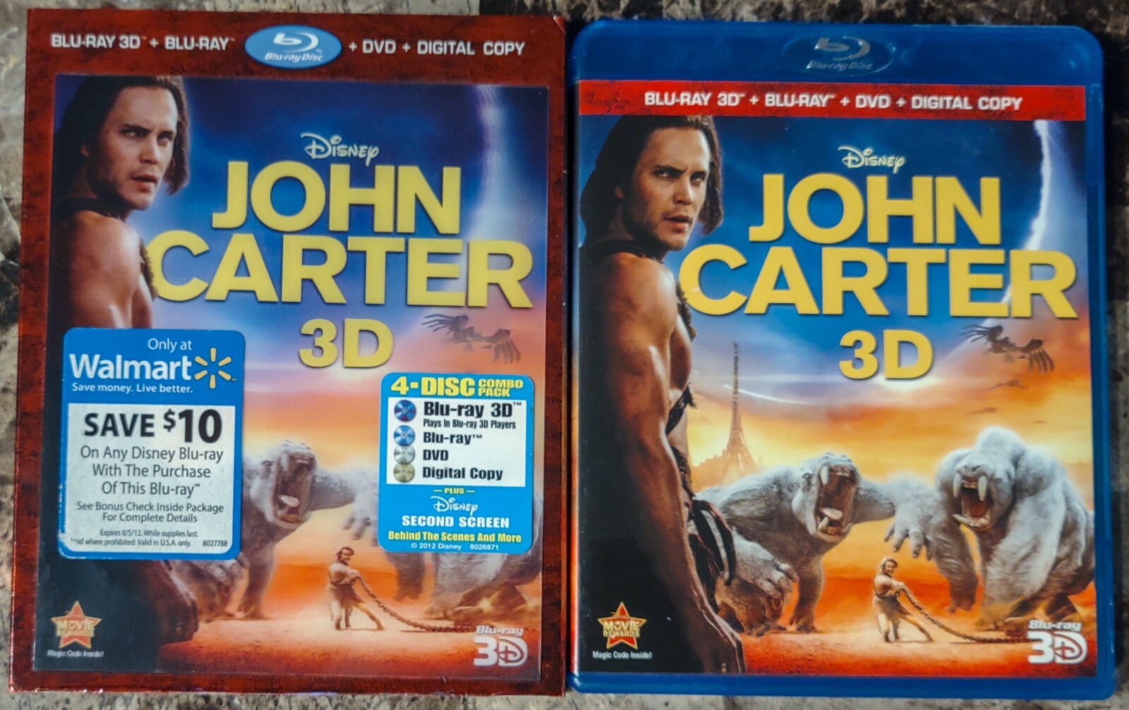 John Carter 3D Blu-ray DVD Digital Copy, 2012, 4-Disc Set w Lenticular Slipcover