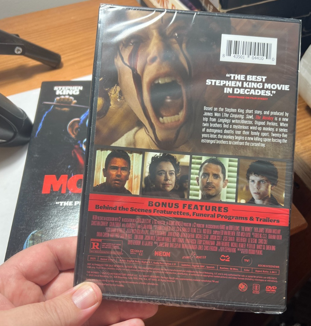 THE MONKEY (DVD 2025) BRAND NEW – RATED R – WS – HORROR – New sealed w/slipcover