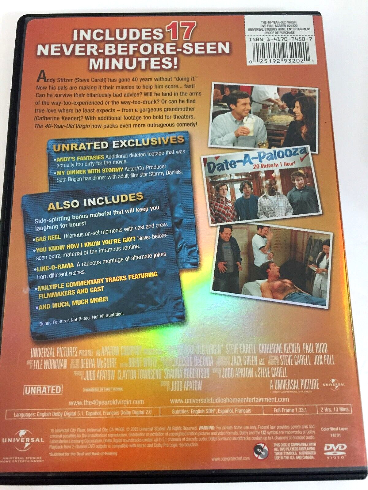 The 40 Year Old Virgin Unrated DVD Ships Same Day With Tracking