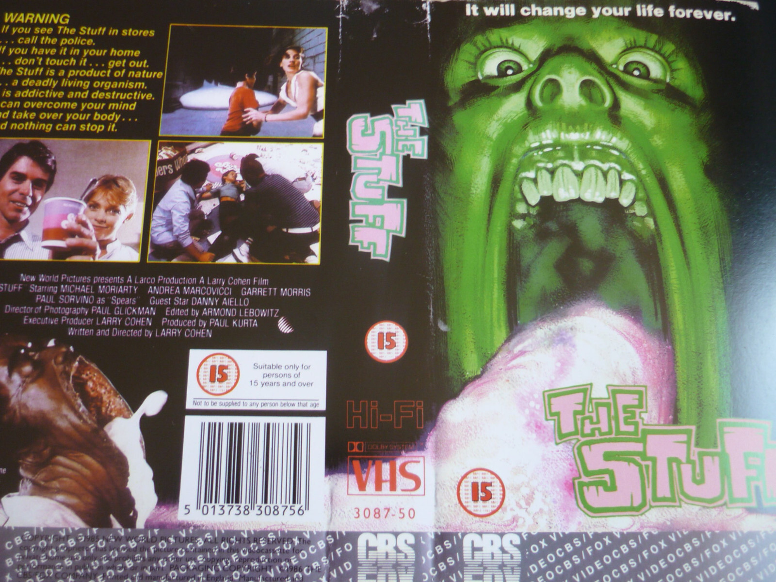 Reproduction vhs sleeve cover video the stuff 1985 michael moriarty small box