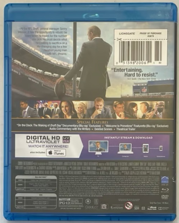 Draft Day Blu-ray DVD Movie Set Kevin Costner Jennifer Garner F0611