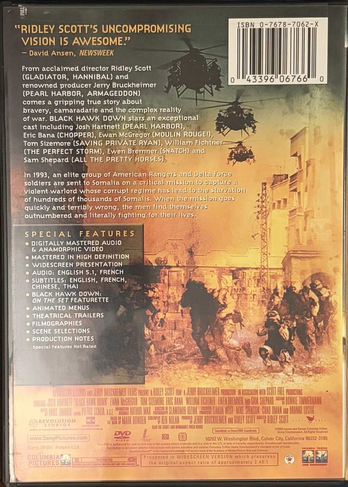 Black Hawk Down (DVD, 2001) Ridley Scott, Josh Hartnett, Ewan McGregor