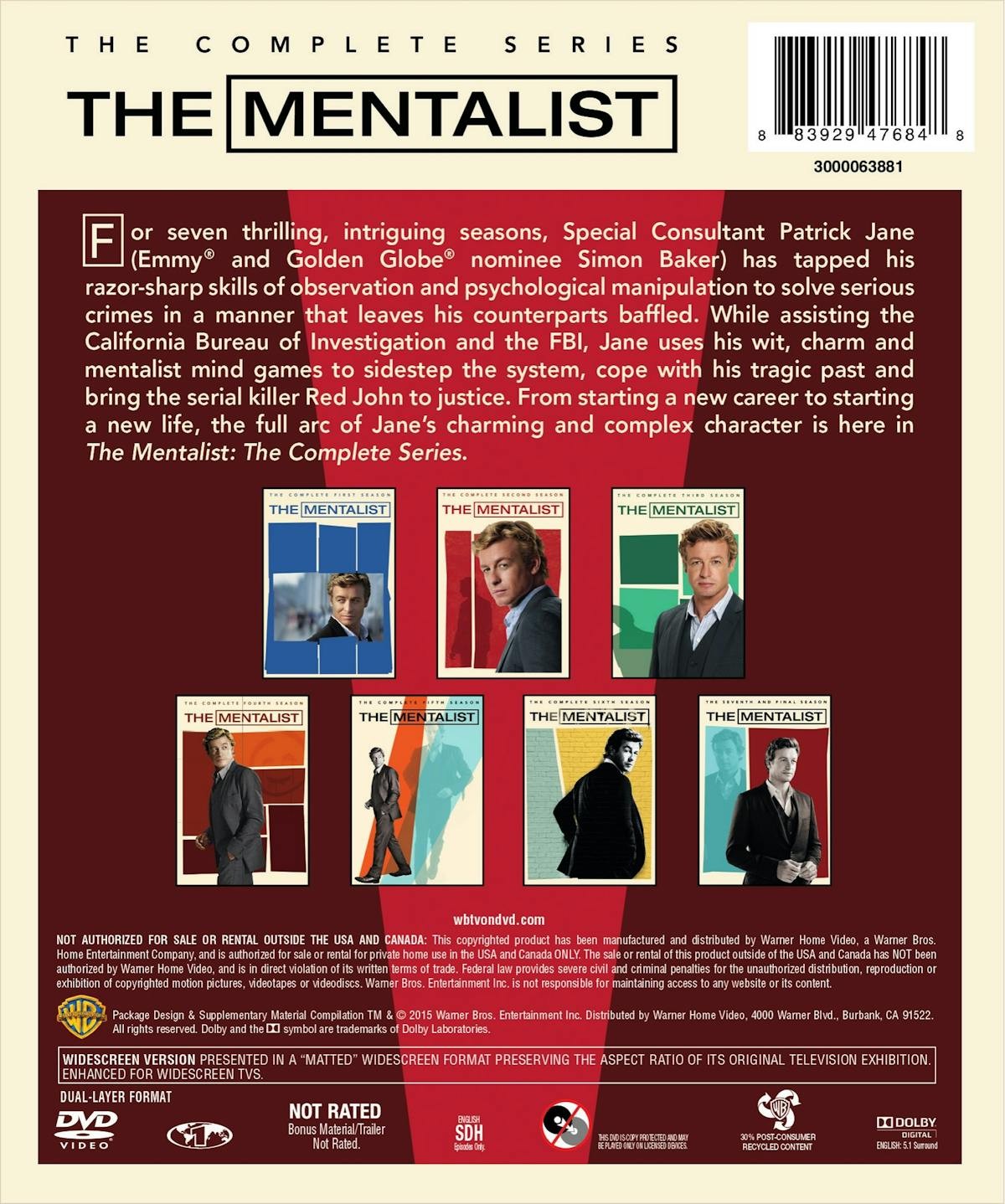 The Mentalist The Complete Series DVD Simon Baker NEW