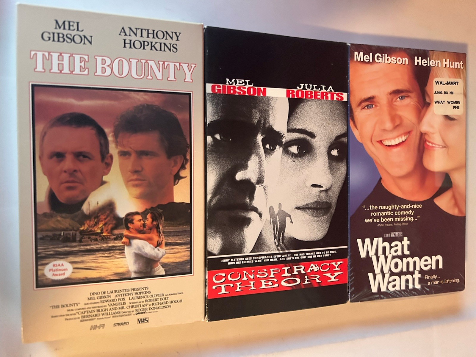 Mel Gibson 3 VHS Lot –The Bounty/Conspiracy Theory/What Women Want! Free Ship!