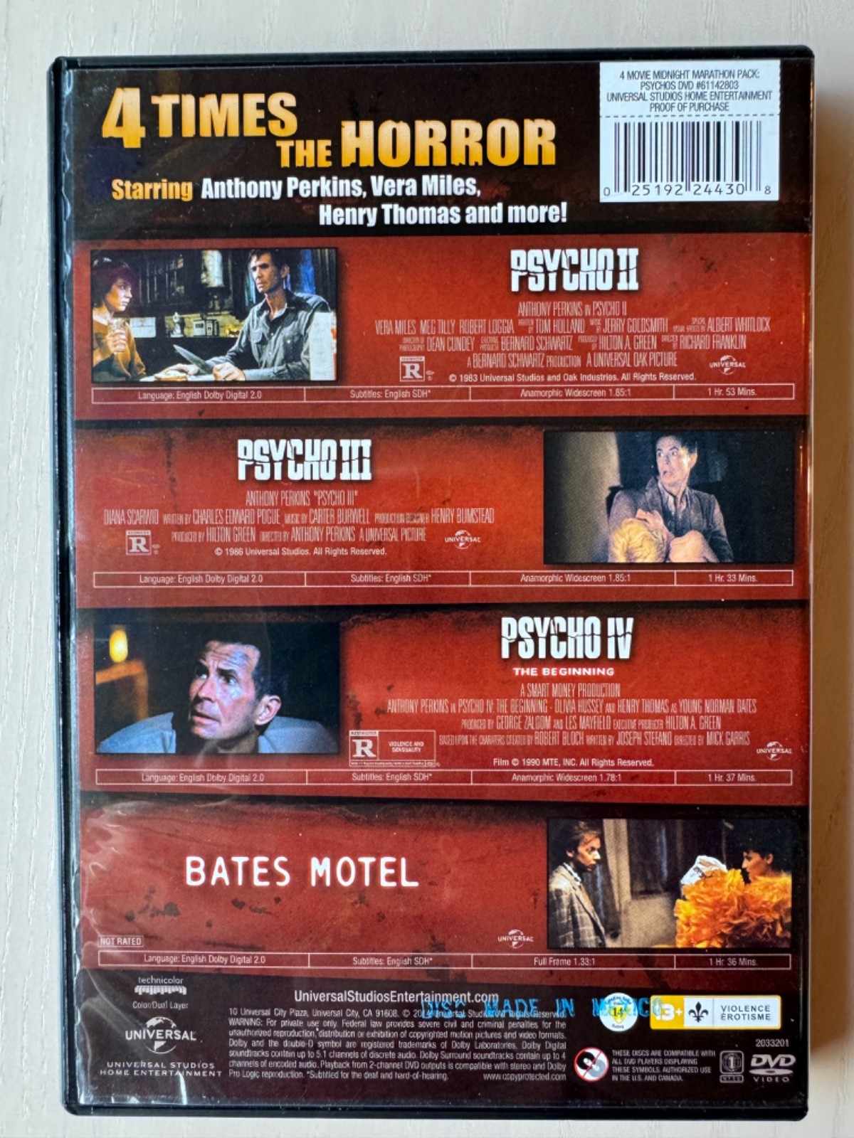 Psycho II, III, IV and Bates Motel with Bud Cort – 4 Movies – Universal DVD