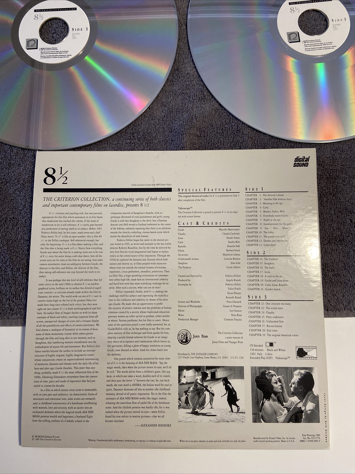 8 1/2 Italian Fellini Film 1962 B & W 138 Min. Laser Disc Widesc. Eng. Subtitles