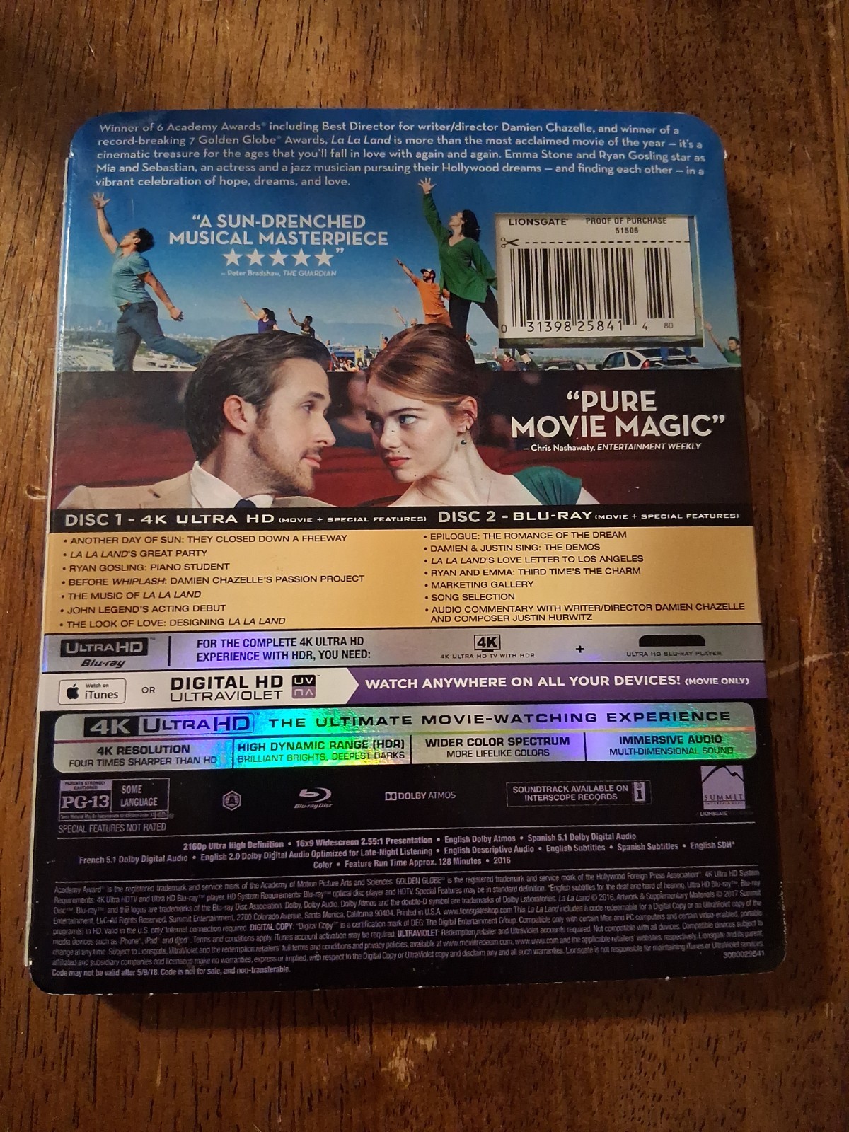 La La Land (4K Ultra HD, Blu-ray, 2016) w/Slipcover, Ryan Gosling, Emma Stone