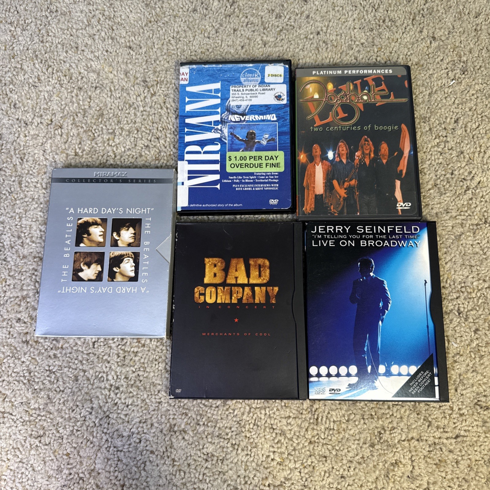 5 Mixed DVDs – Beatles, Bad Company, Nirvana & More! Great Variety!