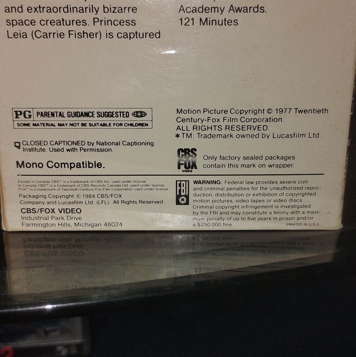 Original Star Wars VHS (1977), CBS/FOX Video, Hi-Fi Stereo Closed Captioned PG