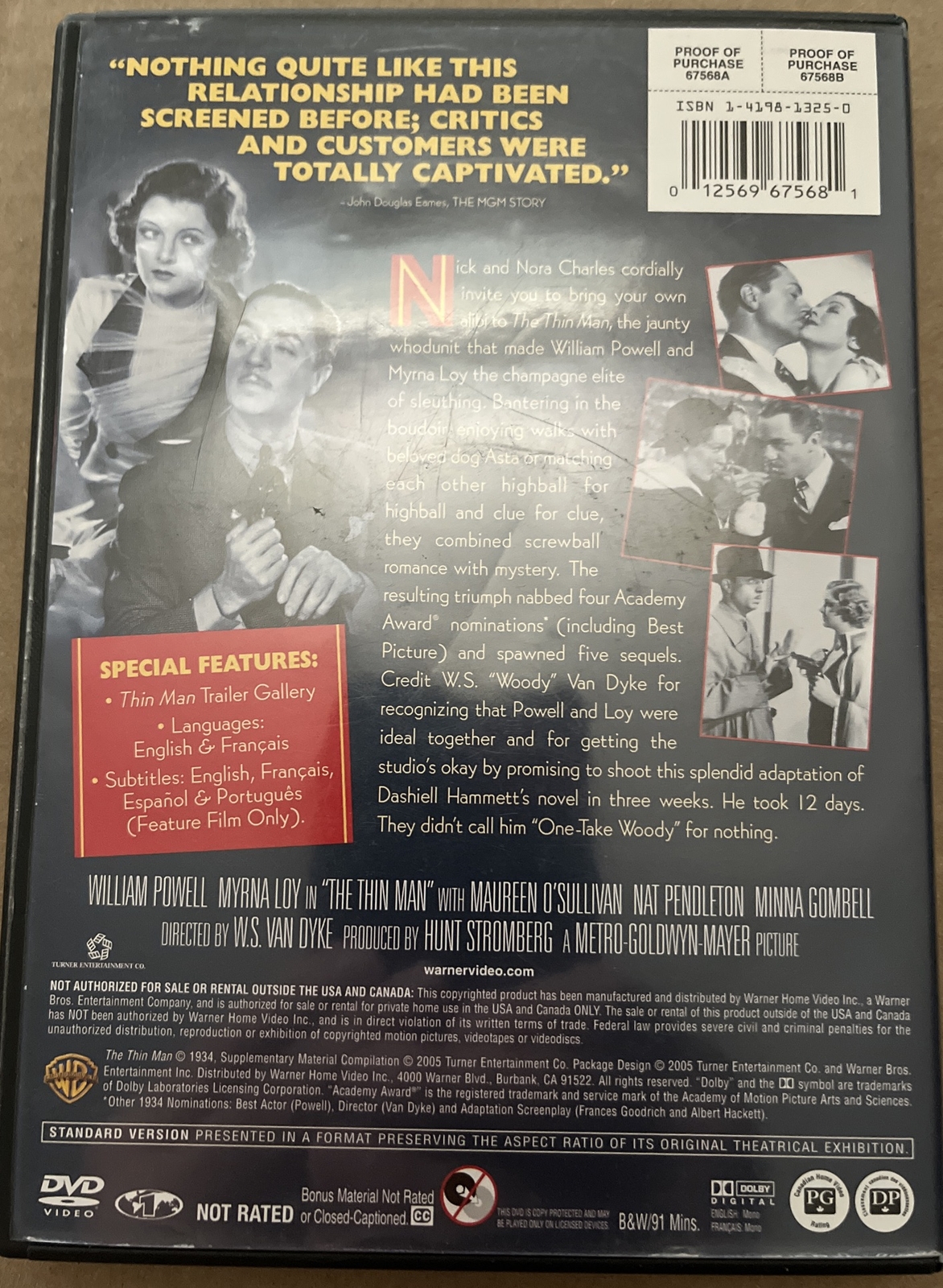 The Thin Man DVD. William Powell, Myrna Loy