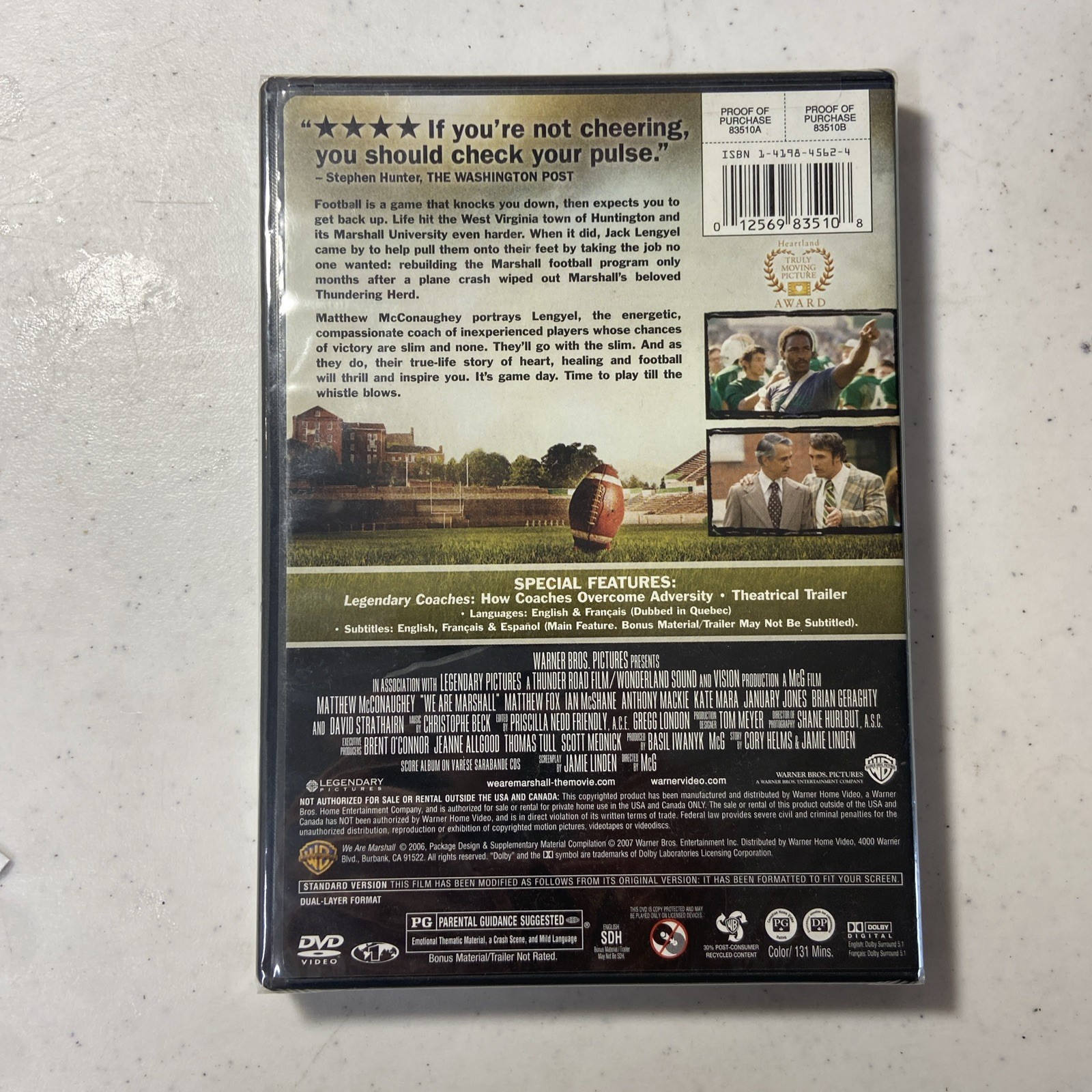 We Are Marshall: DVD FullScreen Matthew McConaughey Brand New Factory Sealed