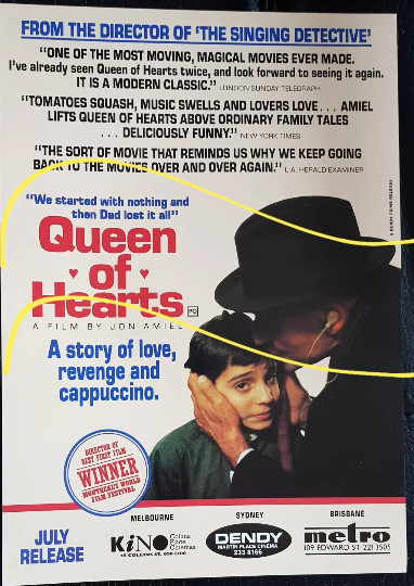 Jon Amiel’s Queen of Hearts – rare and unique Australian cinema flyer