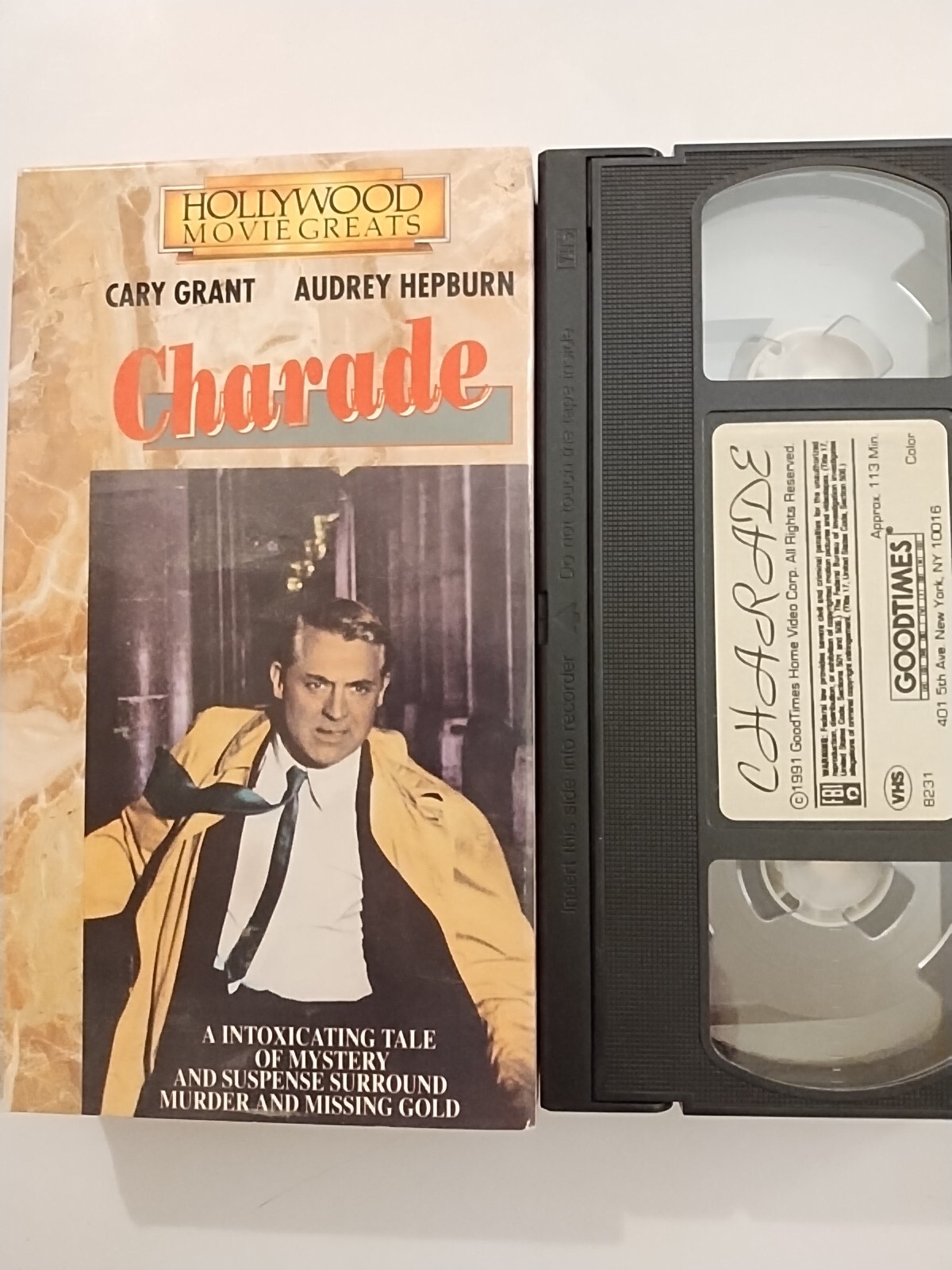 Charade VHS Hollywood Movie Greats Cary Grant Audrey Hepburn GoodTimes 1991 Used
