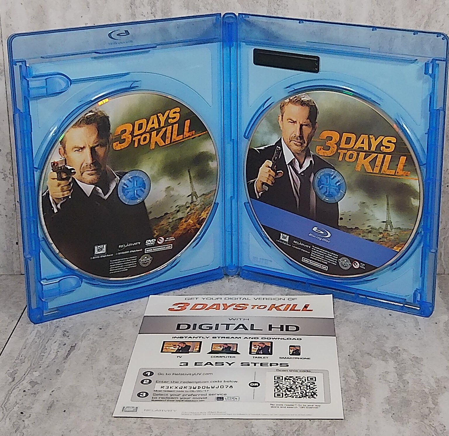 3 Days to Kill Blu-ray + DVD 2014 Kevin Costner Amber Heard Hailee Steinfeld