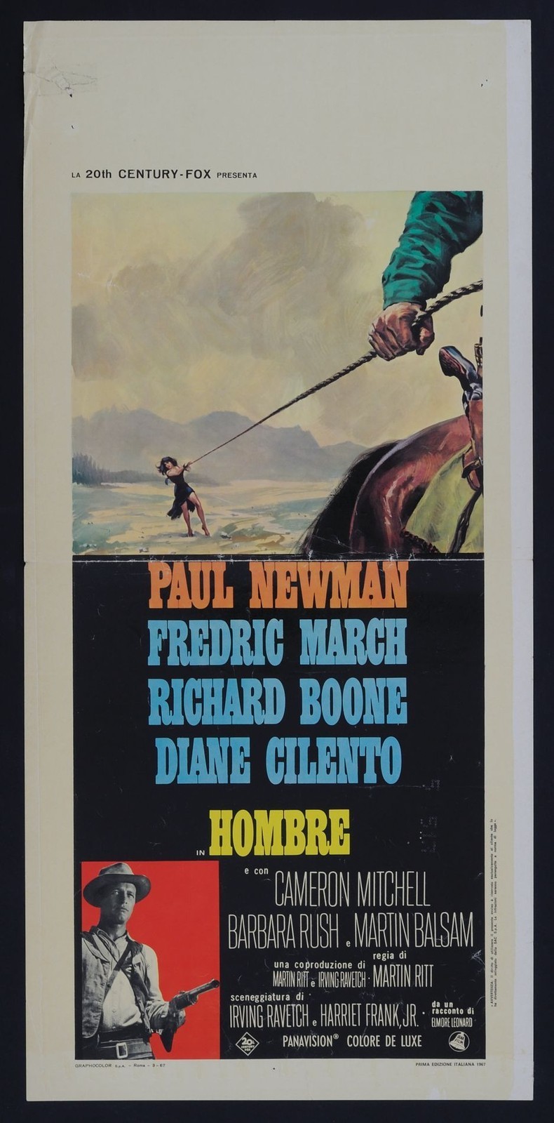 LOCANDINA, HOMBRE da ELMORE LEONARD, PAUL NEWMAN, WESTERN POSTER RARA 1a ED. ’67