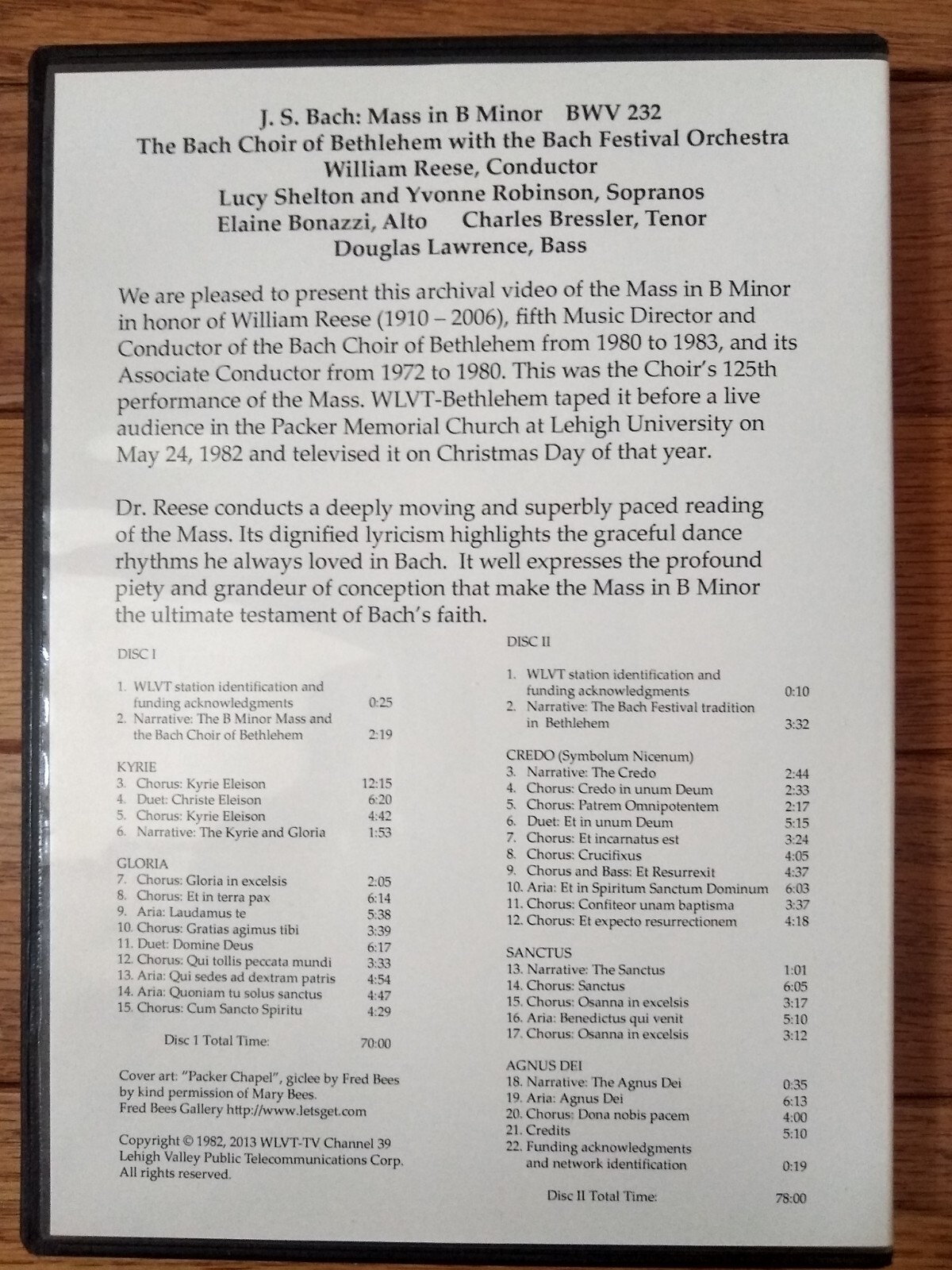 [DISC 1 ONLY of a 2-disc set!] Bach Choir of Bethlehem w/… – Mass in B Minor