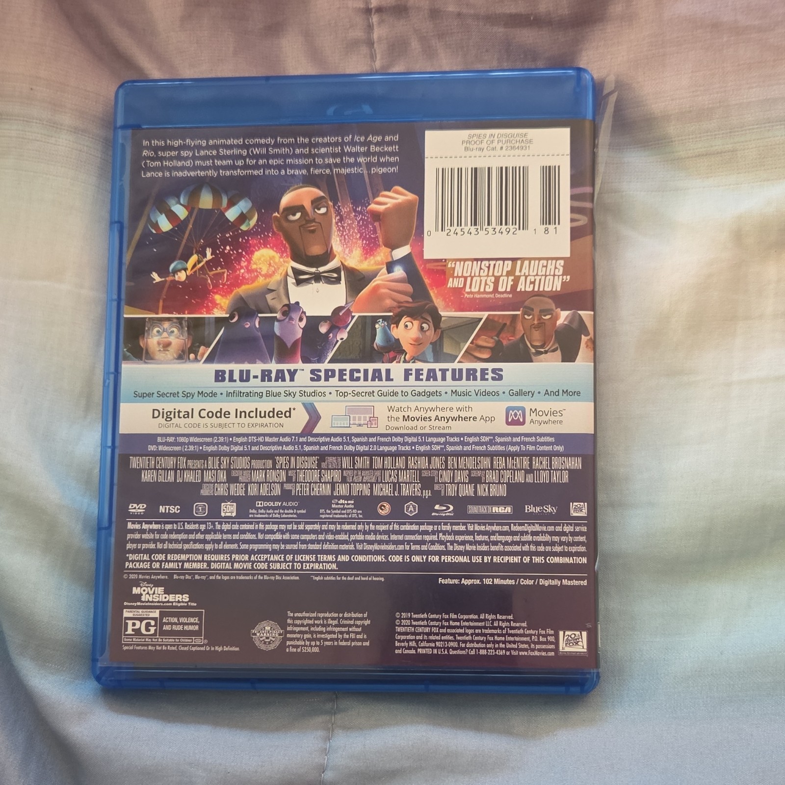 Spies in Disguise Blu-ray w/ Digital Copy Will Smith Tom Holland PG 2020