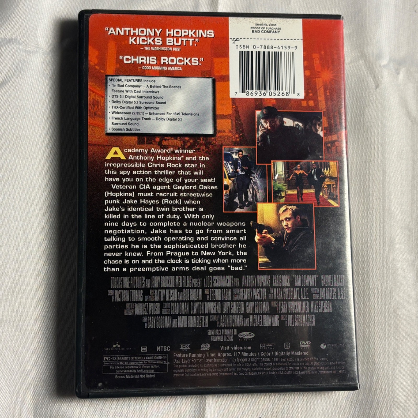 Bad Company (DVD)(Used)(2002) Featuring: Anthony Hopkins, Chris Rock