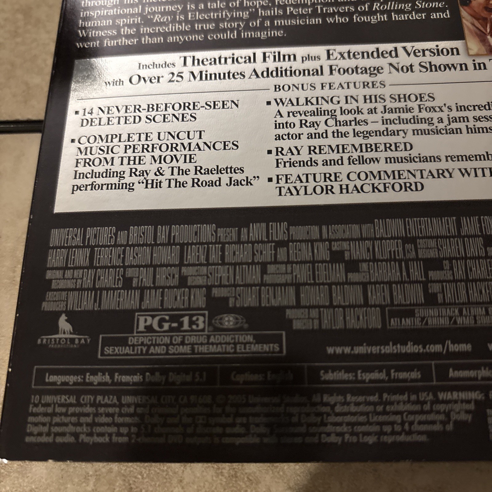 Ray DVD Widescreen Theatrical/Extended Versions Jamie Foxx Like New Free Ship