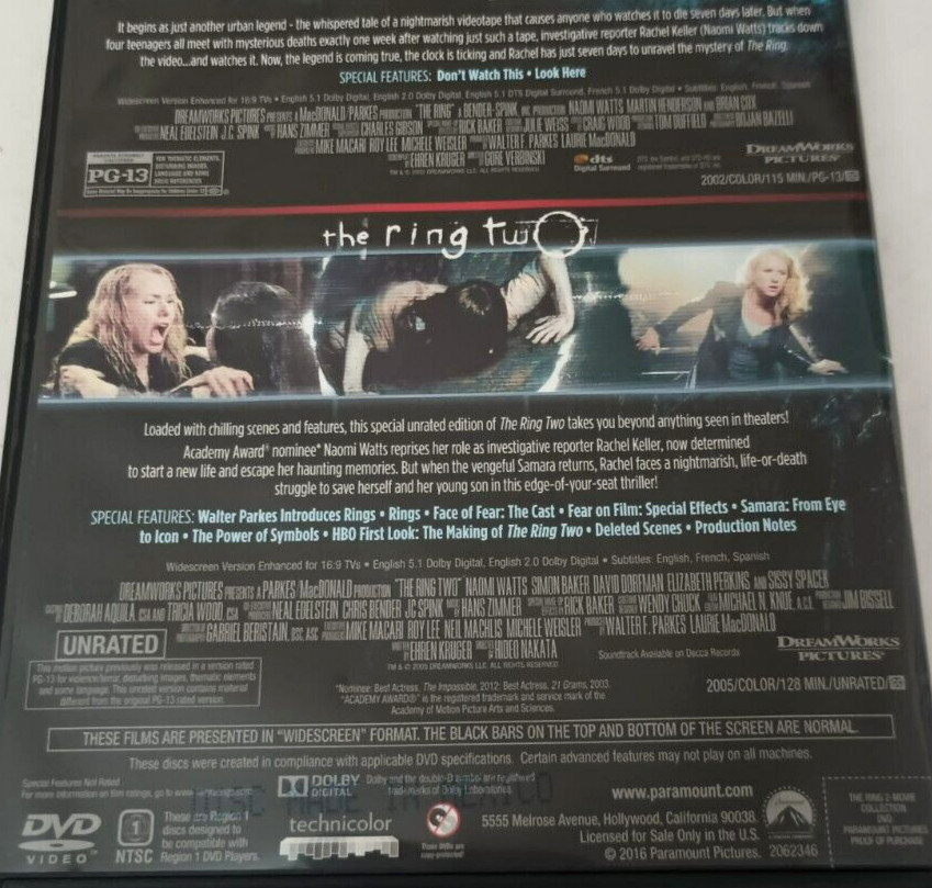 The Ring / The Ring Two Movie Collection (DVD) 2 Disc – Very Good