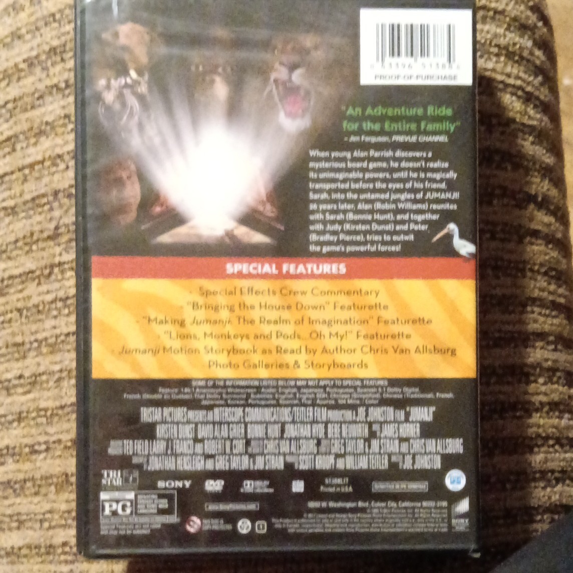 Sony Jumanji DVD PG Adventure Family Robin Williams Commentary Joe Johnston
