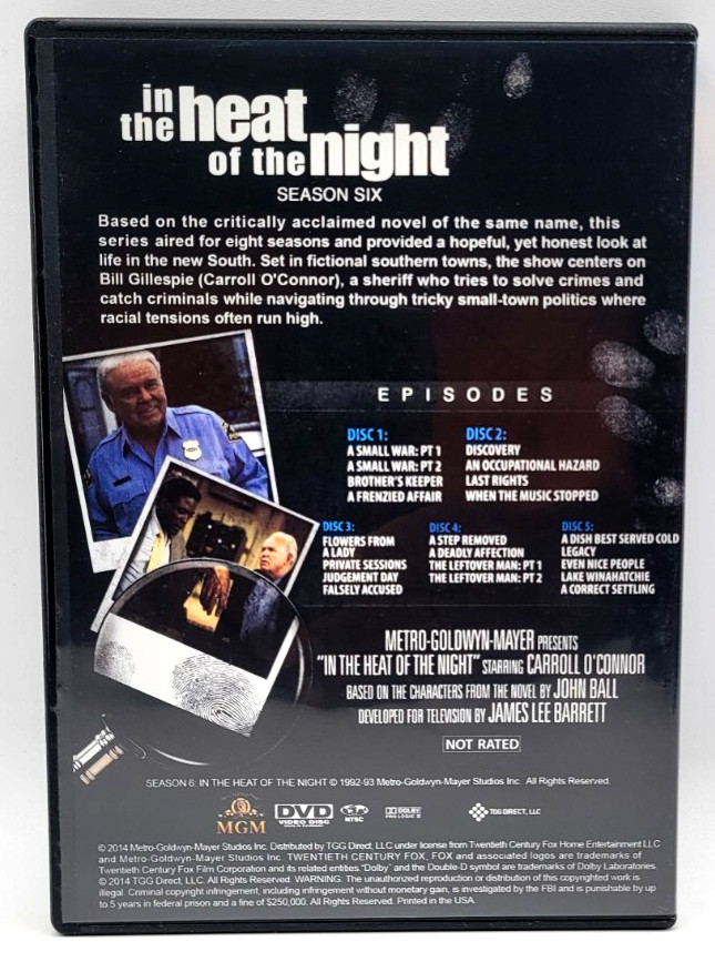 In the Heat of the Night: Season 6 (DVD, 2014, 5-Disc Set) CARROLL O’CONNOR