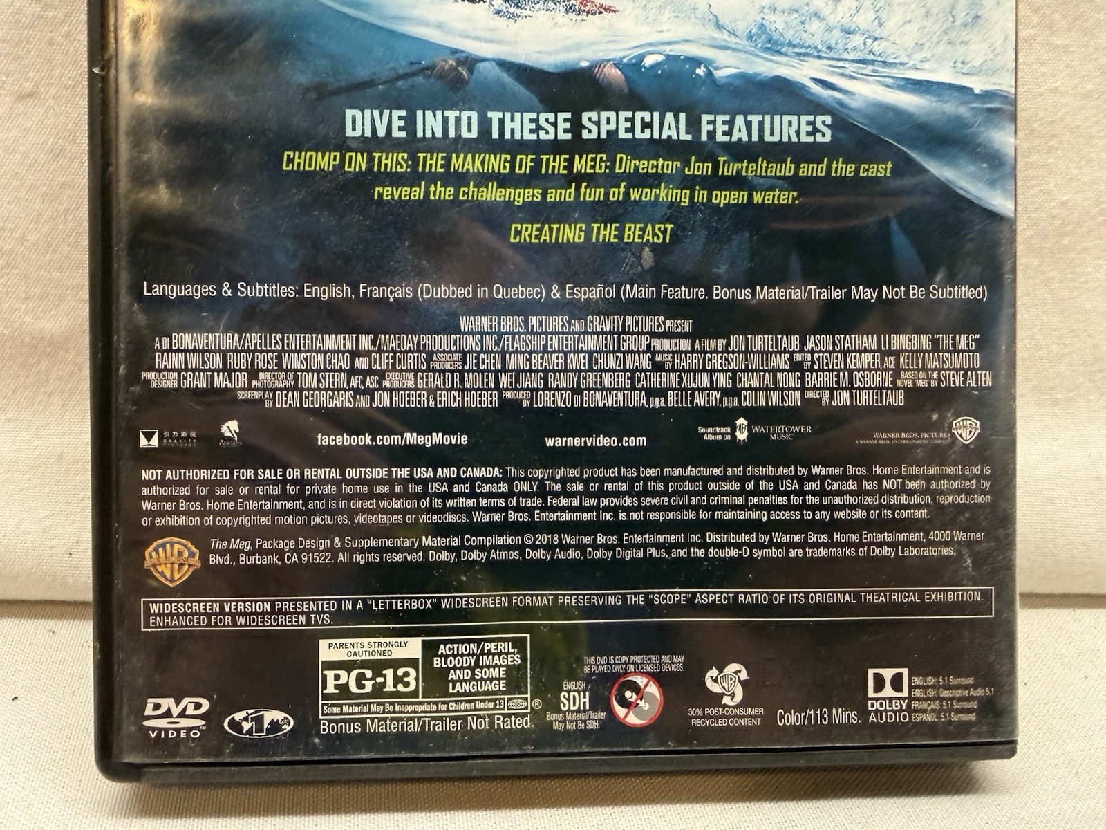 The Meg (DVD, 2018 Widescreen) JASON STATHAM, HORROR ~ Buy 1 Get 2 FREE