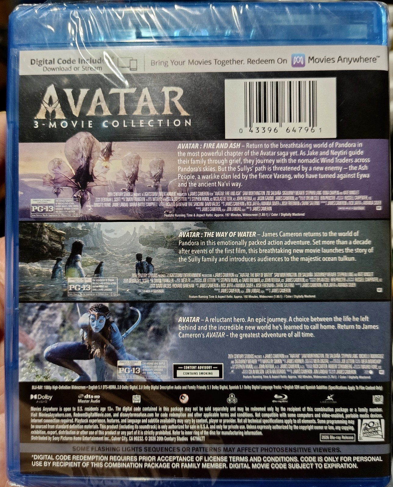 Avatar 3-Movie Collection (3 Blu-ray + Digital Code, 2026) NEW