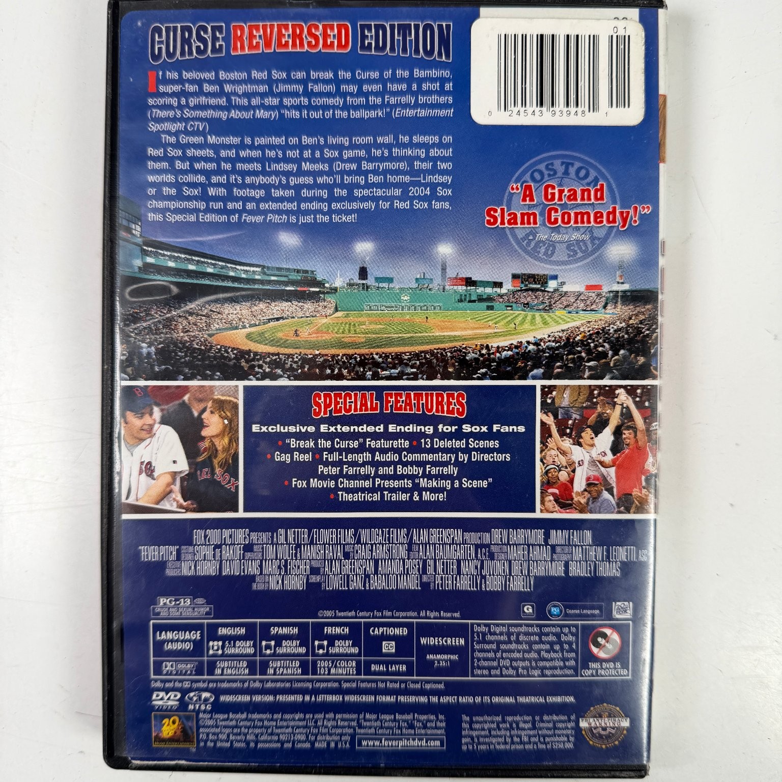 Fever Pitch DVD 2005 Curse Reversed Edition Drew Barrymore Jimmy Fallon Farrelly