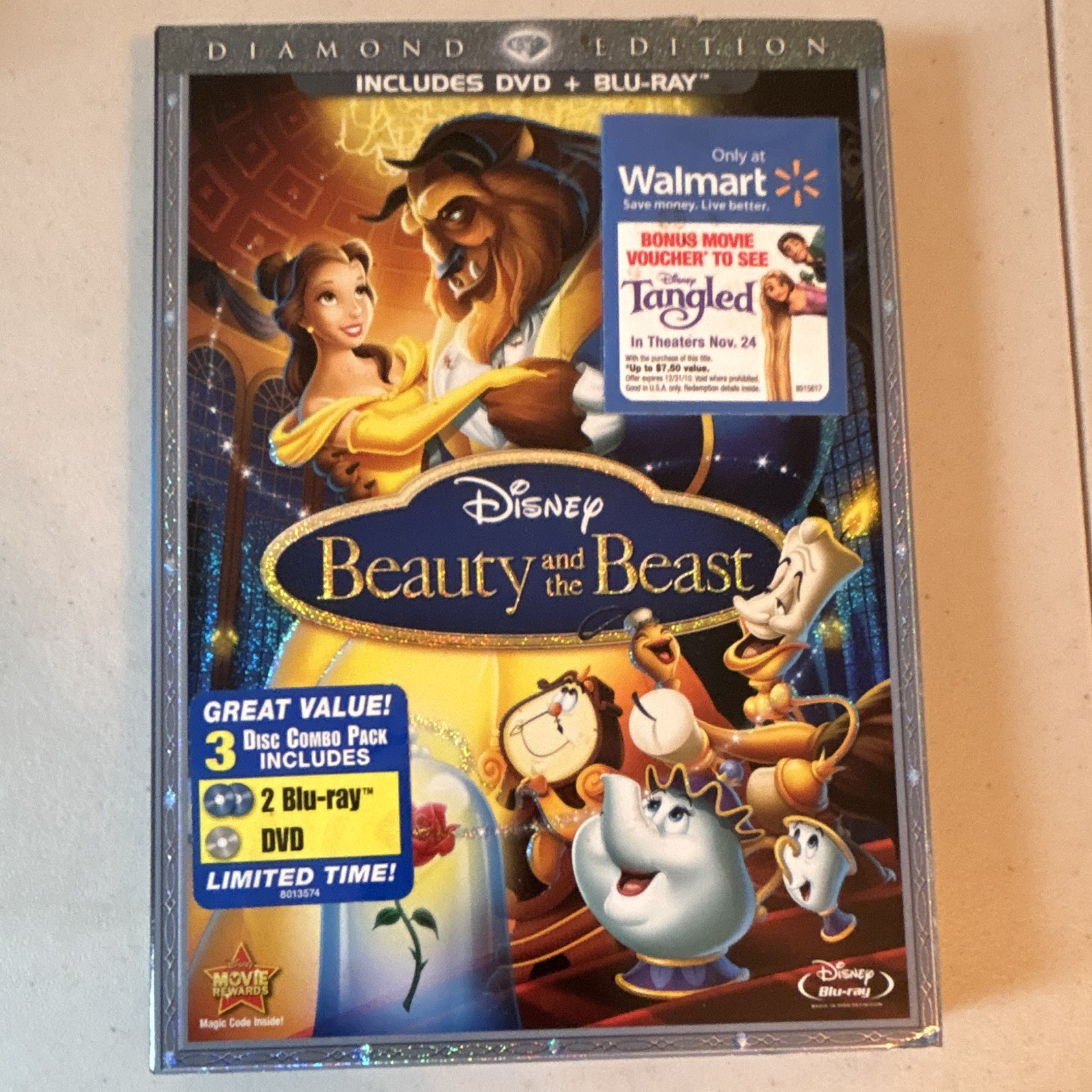 Disney Beauty and the Beast Diamond Edition Blu-ray/DVD 3-Disc Widescreen Case